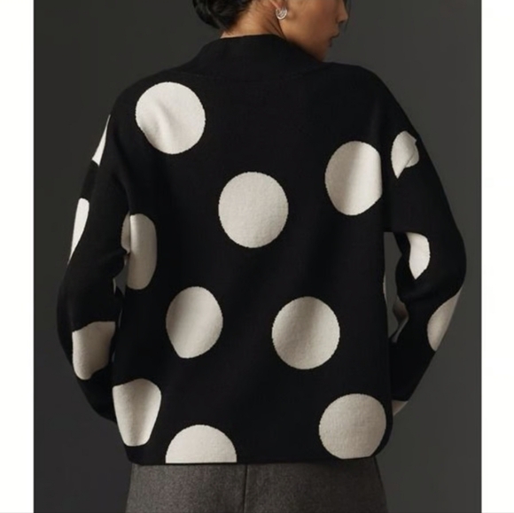 Anthropologie Maeve Carys Mock Neck Oversized Polka Dot Sweater Sz M - Picture 2 of 11